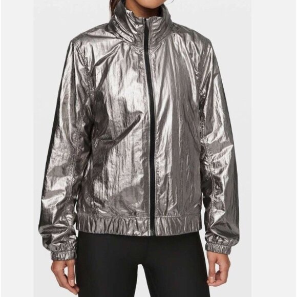 Lululemon Get Stellar Jacket Titanium Foil Windbreaker Hood Silver Size 10 - Picture 1 of 7